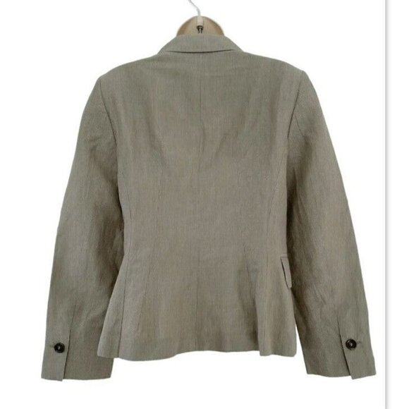 Weekend MaxMara Woman's Sz 8 Tan Flax Linen Cotton Blend Pin Stripe Blazer - Picture 3 of 8